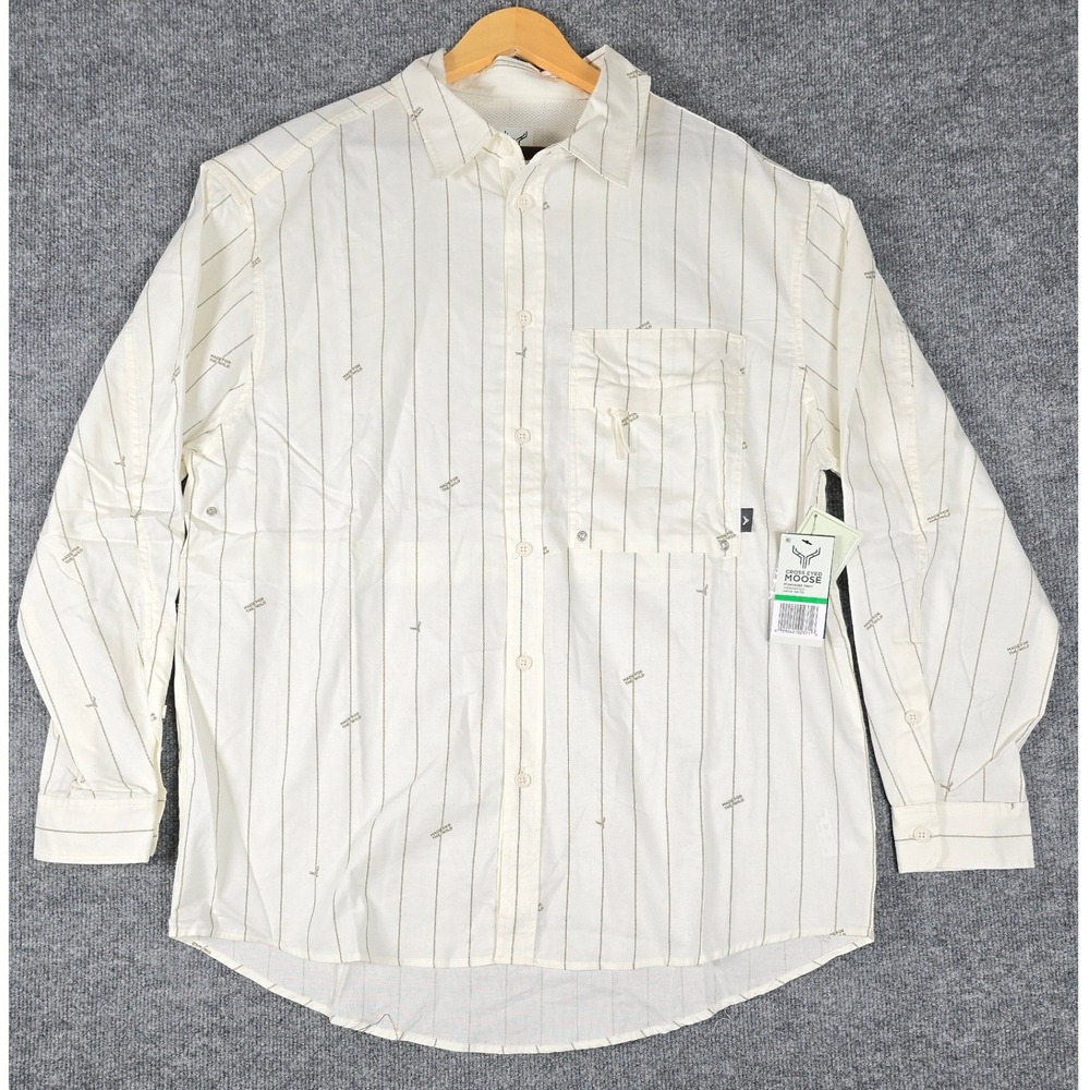 Cross Eyed Moose Stargazer  Shirt Mens‎ L White Pinstripe Button Up Casual